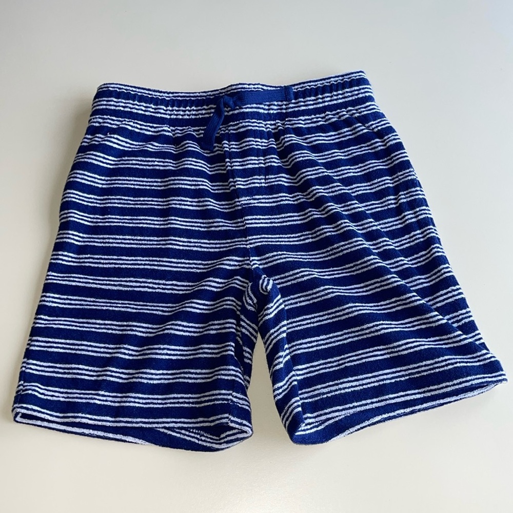 Janie and Jack Blue & White Striped Cotton Terry Pull On Shorts